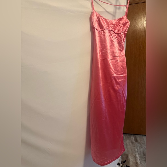 SHEIN NWT Satin look, pink, long skinny strap dress with back slit /open back - Picture 1 of 14